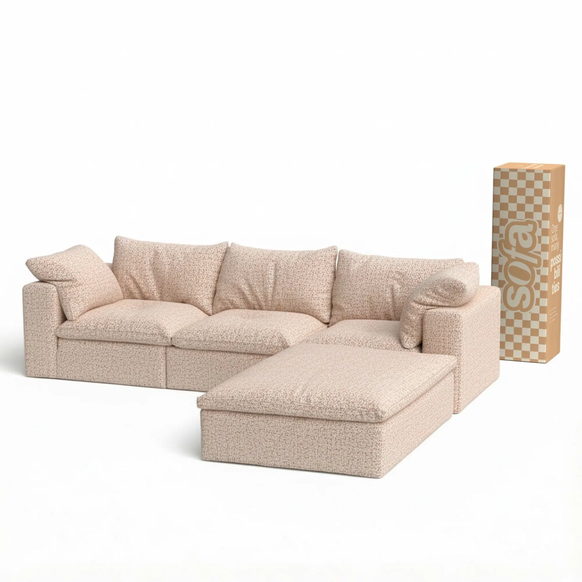 Sofá na Caixa modular Sienna 3 lugares em Boucle com Apoio - Bege Areia